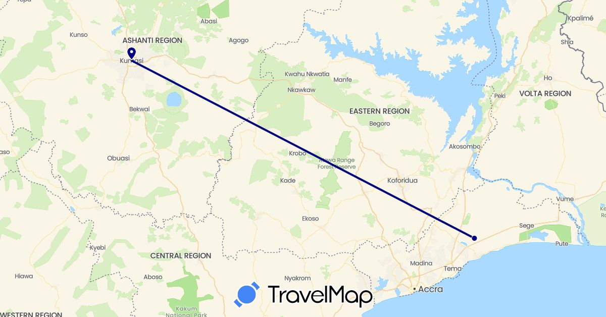 TravelMap itinerary: driving in Ghana (Africa)